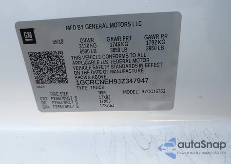 2018 Chevrolet Silverado 1500 Wt z USA, uszkodzony, nr VIN 1GCRCNEH9JZ347947